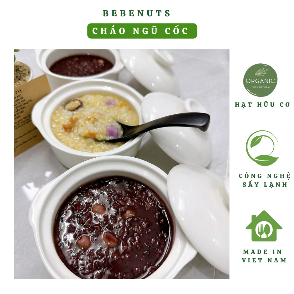 Cháo ngũ cốc/cơm ngũ cốc 24 loại hạt hữu cơ organic BEBENUTS 7 vị 7 ngày - Sản xuất tại Việt Nam Chất Lượng Cao