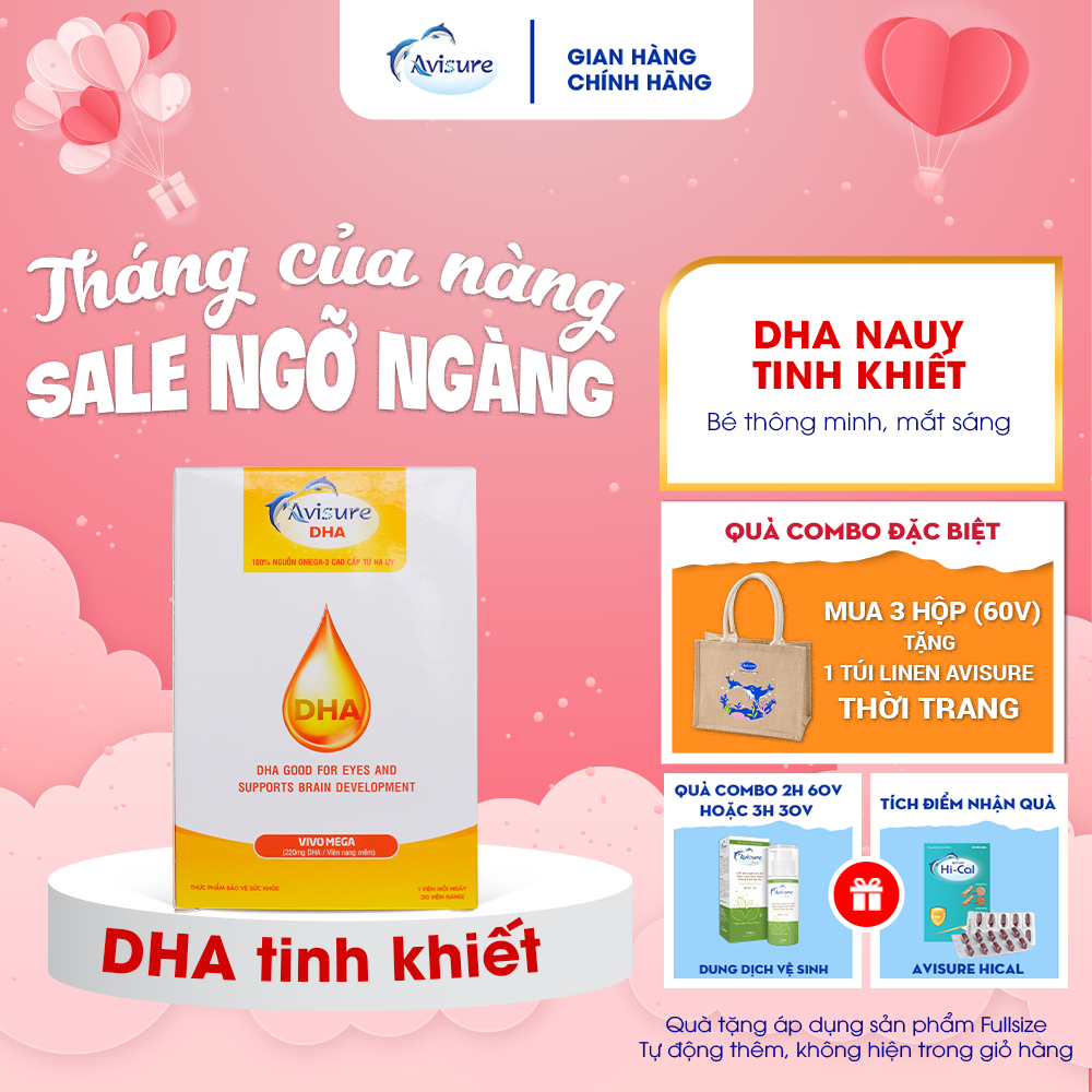 DHA cho bà bầu Na Uy Avisure DHA tinh khiết, hàm lượng cao cho bé thông minh, mắt sáng 40 viên