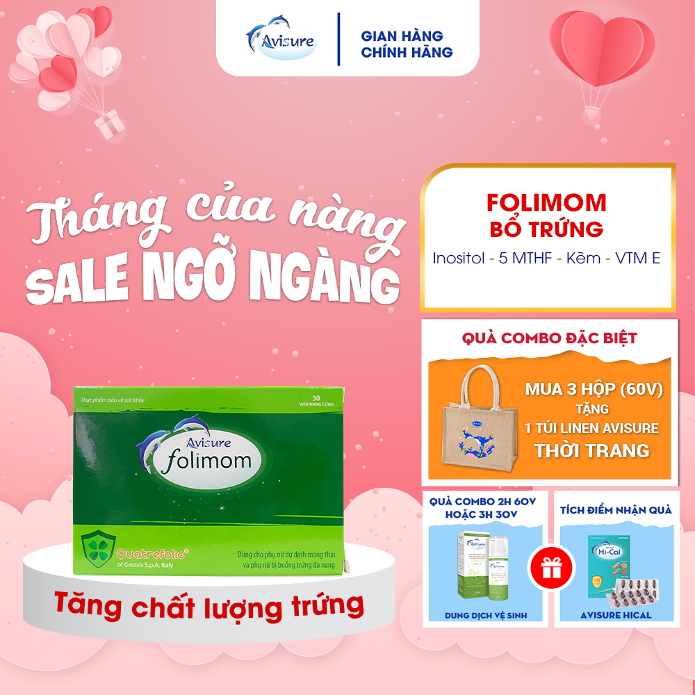 Avisure Folimom 5-MTHF hỗ trợ bổ trứng cho phụ nữ chuẩn bị mang thai hộp 30 viên