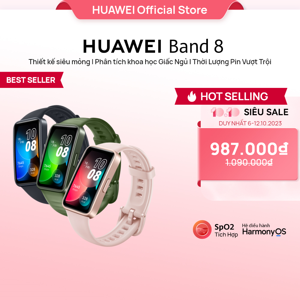 Vòng đeo tay thông minh HUAWEI Band 8 | Thiết kế siêu mỏng | Phân tích khoa học Giấc Ngủ