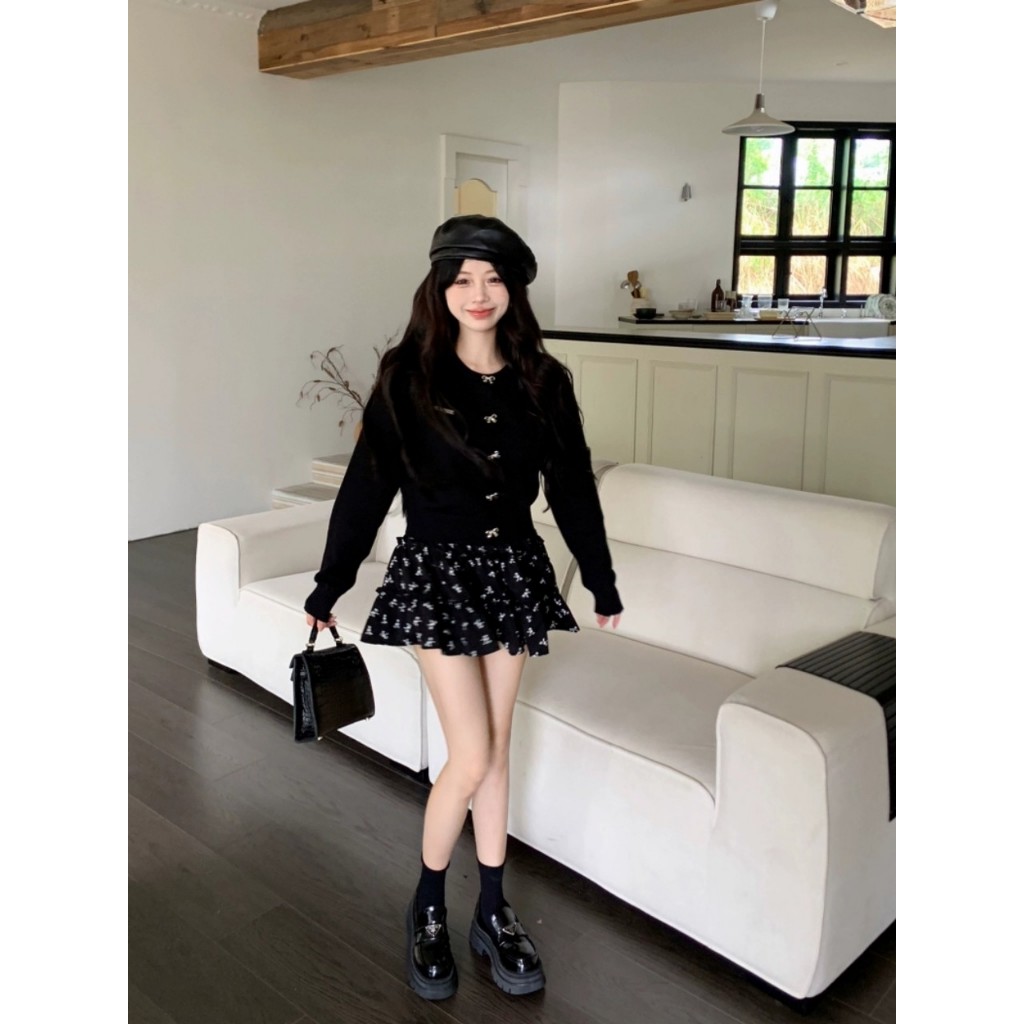 Set áo len dài tay + chân váy hoa S11