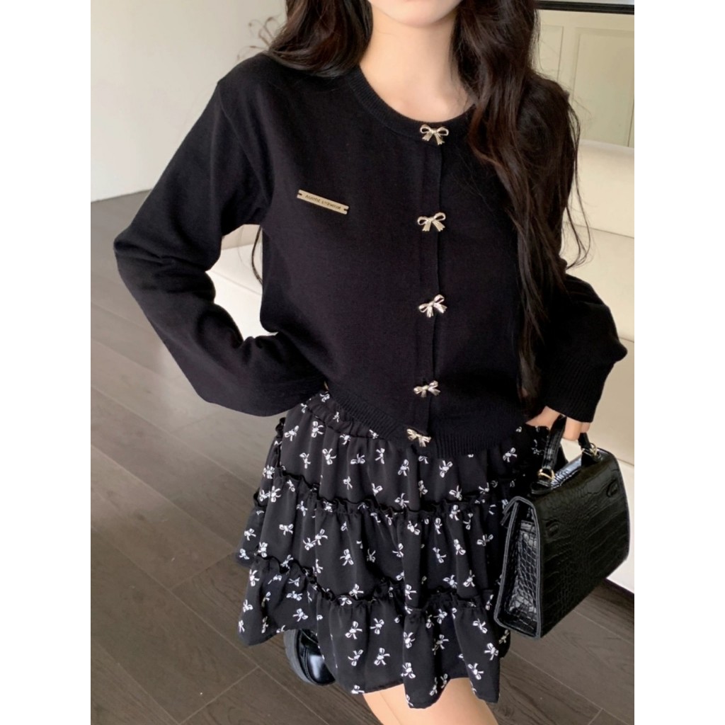 Set áo len dài tay + chân váy hoa S11