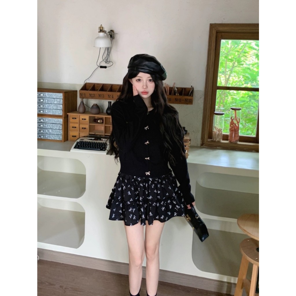 Set áo len dài tay + chân váy hoa S11