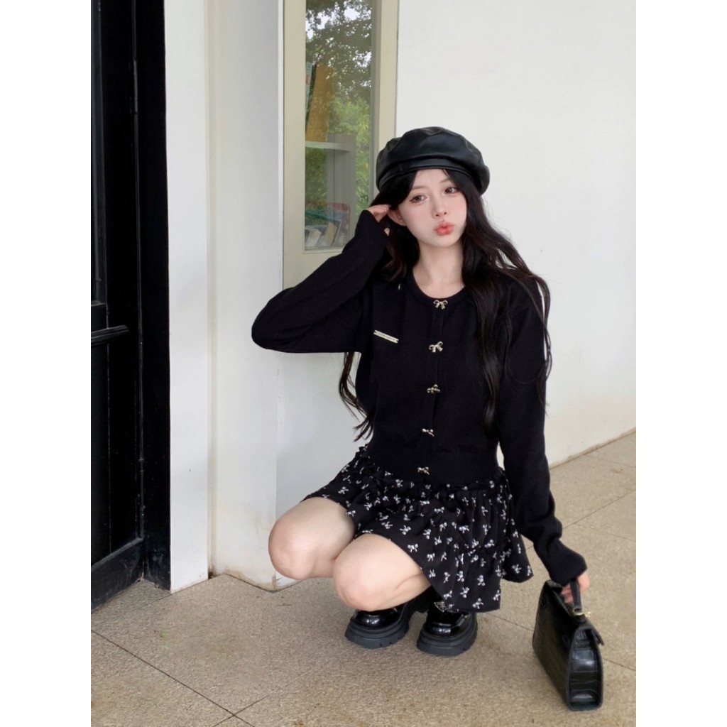 Set áo len dài tay + chân váy hoa S11