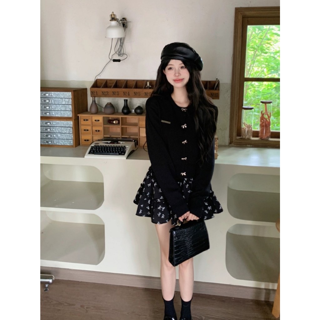 Set áo len dài tay + chân váy hoa S11