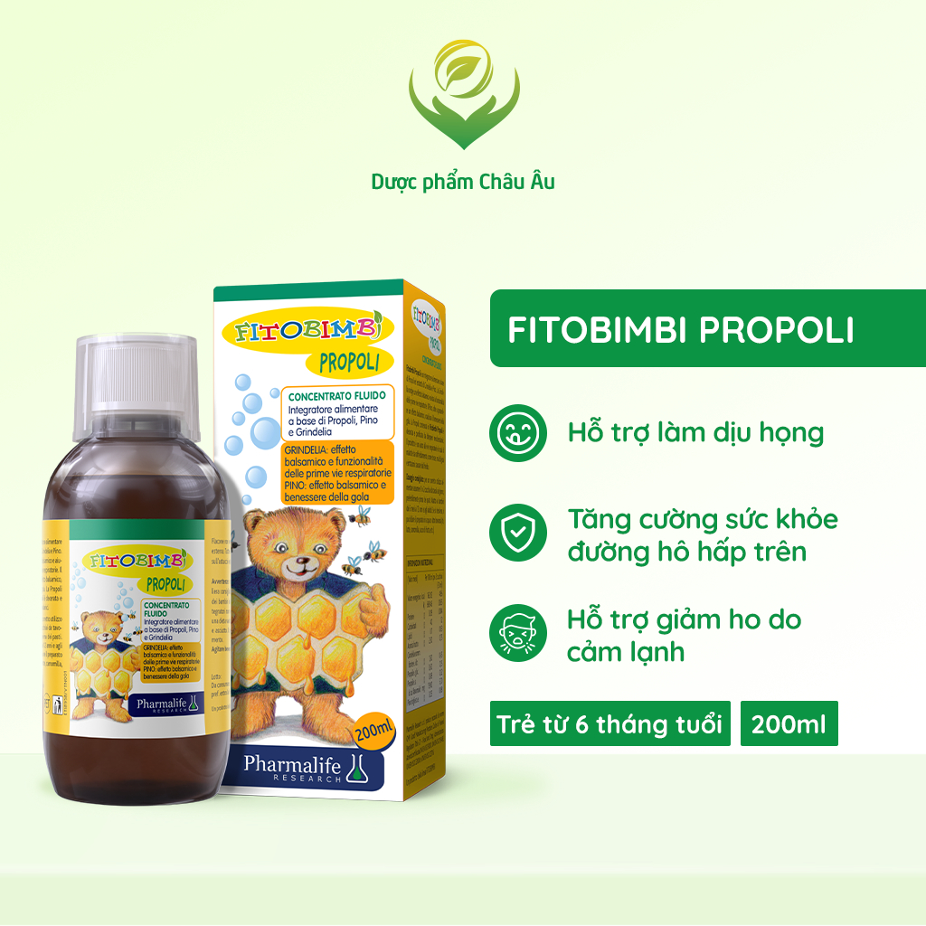 Siro Fitobimbi Propoli Hỗ Trợ Làm Dịu Họng, Giảm Ho Do Cảm Lạnh Chai 200ml