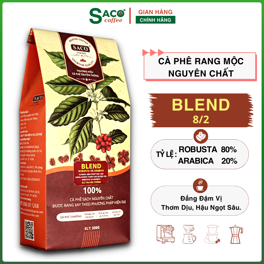 1KG CAFE nguyên chất Blend ROBUSTA - ARABICA ( 80%-20%) gu TRUYỀN THỐNG cafe rang mộc ĐẬM VỊ THƠM NGON từ SACO COFFEE