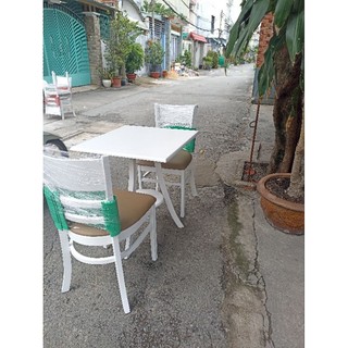 ❤️ bàn ăn 2 ghế cabin gỗ cao su màu sơn trắng: mặt Bàn 🚀Ship hoả tóc HCM