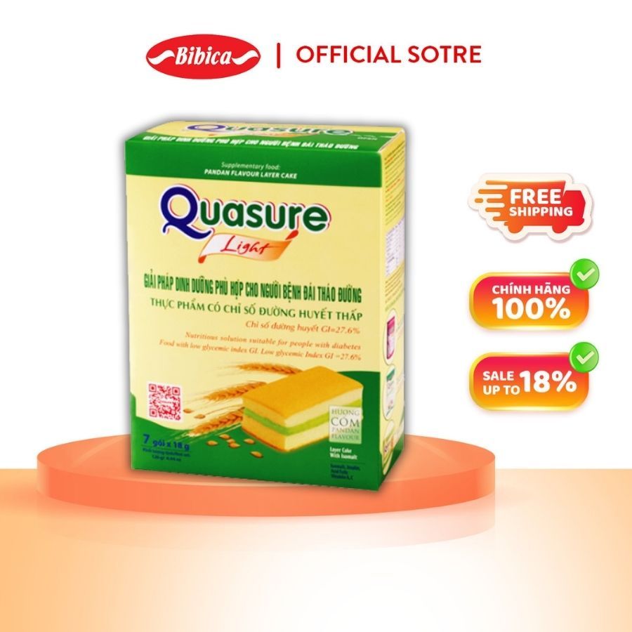 Bánh Bông Lan Quasure Light Dâu Bibica 126g - Thực phẩm dành cho người ăn kiêng, tiểu đường