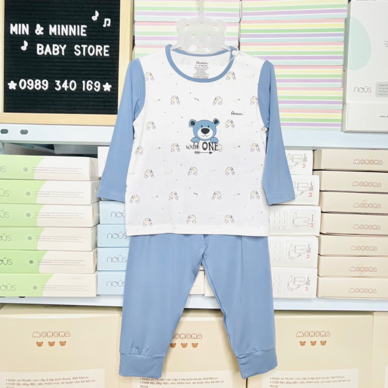 Bộ quần áo dài tay Avaler cài vai chất sợi tre siêu mềm mịn cho bé trai, bé gái từ 6M-4Y