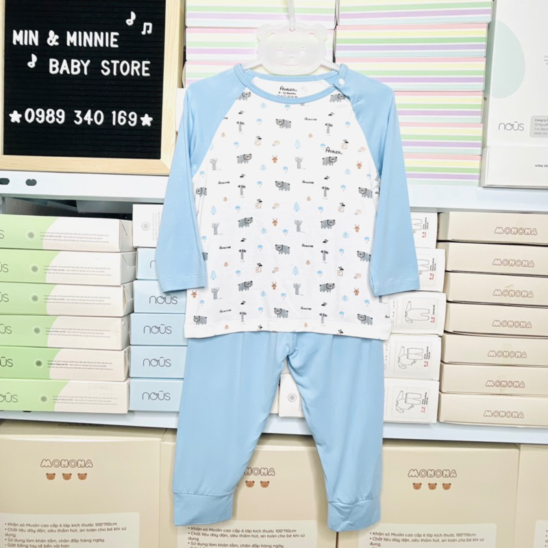 Bộ quần áo dài tay Avaler cài vai chất sợi tre siêu mềm mịn cho bé trai, bé gái từ 6M-4Y