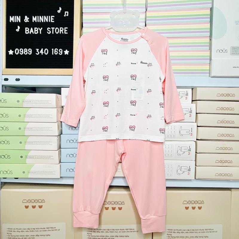 Bộ quần áo dài tay Avaler cài vai chất sợi tre siêu mềm mịn cho bé trai, bé gái từ 6M-4Y