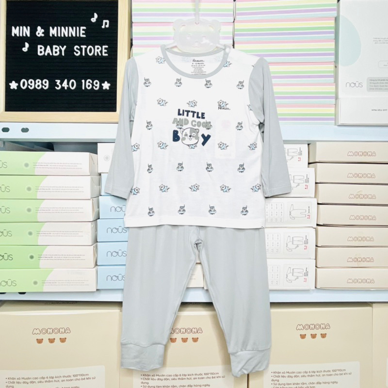 Bộ quần áo dài tay Avaler cài vai chất sợi tre siêu mềm mịn cho bé trai, bé gái từ 6M-4Y