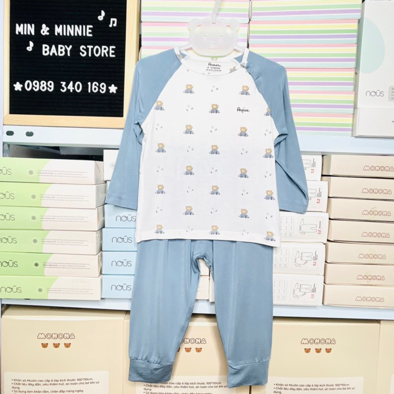 Bộ quần áo dài tay Avaler cài vai chất sợi tre siêu mềm mịn cho bé trai, bé gái từ 6M-4Y