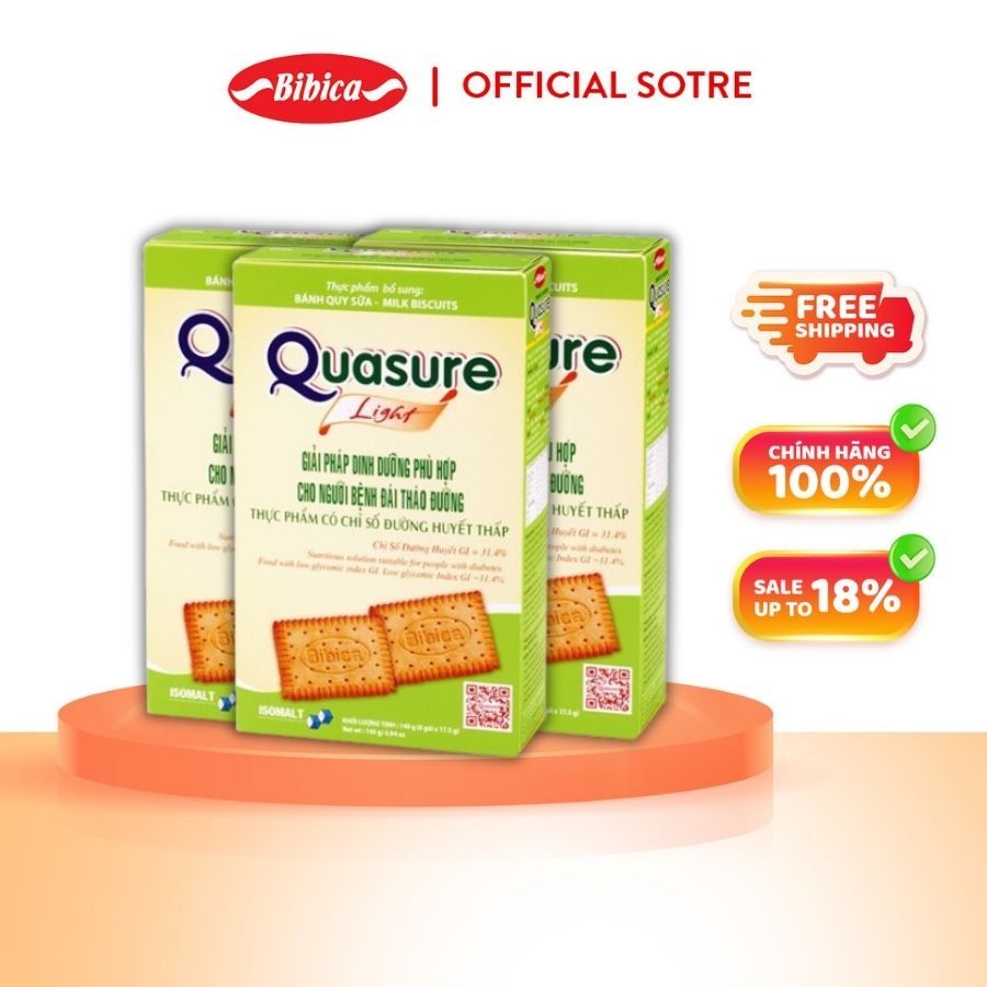 Combo 3 hộp Bánh Quy Quasure Light Sữa hộp 140 gram Bibica - thực phẩm dành cho người ăn kiêng, tiểu đường