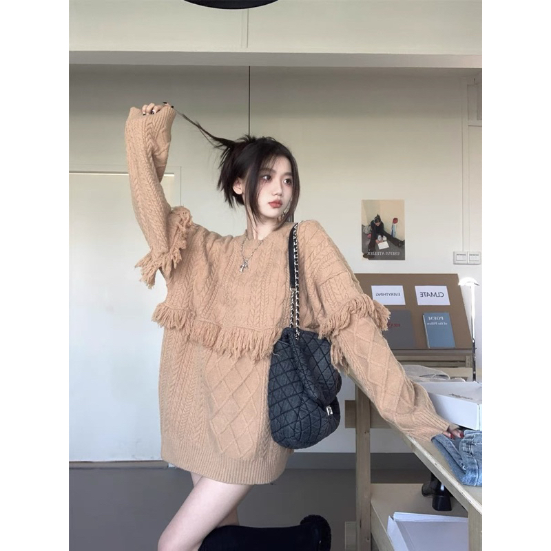 N223  Áo len phối màu siu xinh độc lạ ulzzang tua rua basic hàn quốc đi học, làm,chơi tiện,thoải mái
