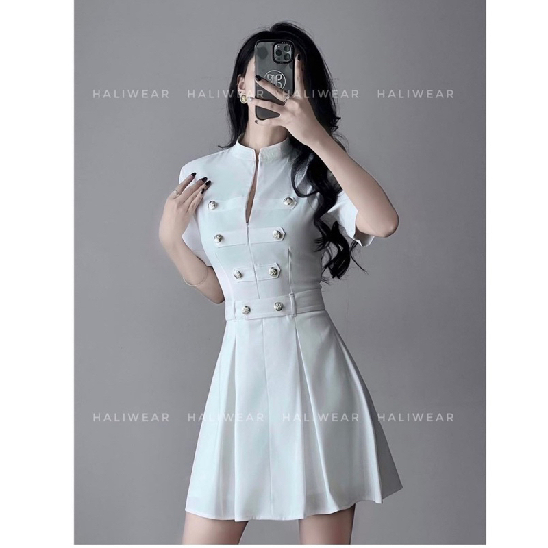 Váy cổ tàu cúc đồng