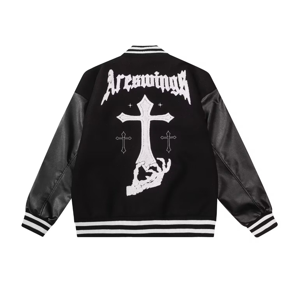 Áo khoác Varsity Chữ Thập SUNDEE Dạ Phối Tay Da Cao Cấp