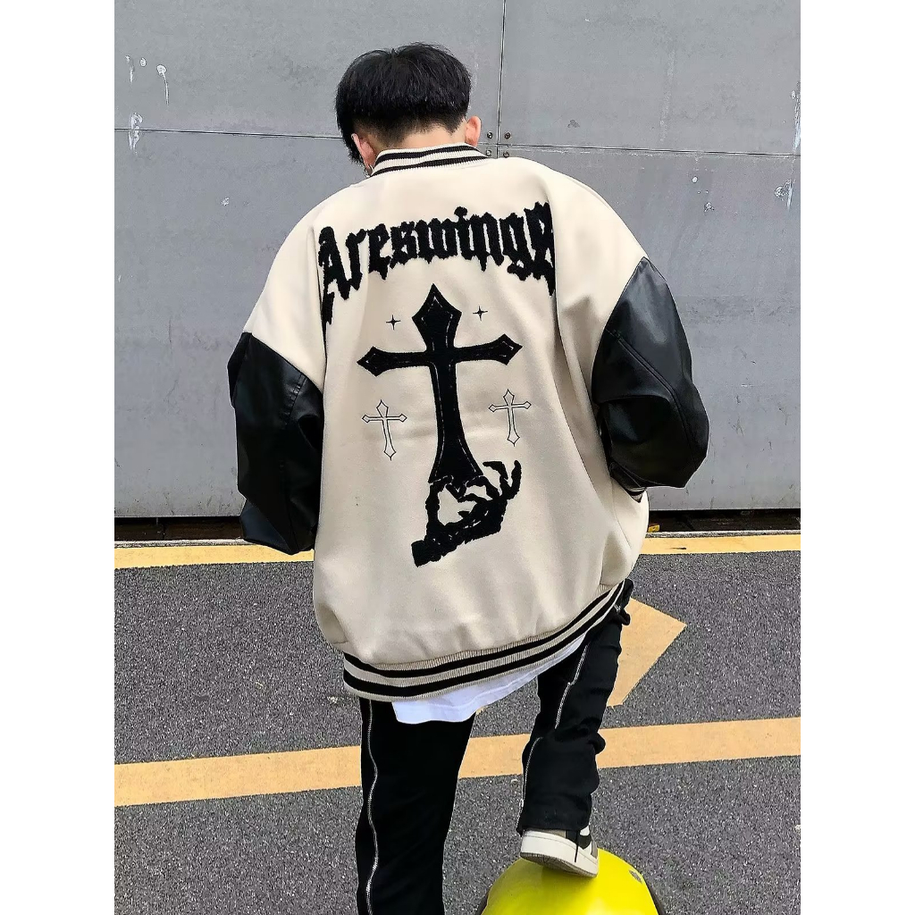 Áo khoác Varsity Chữ Thập SUNDEE Dạ Phối Tay Da Cao Cấp