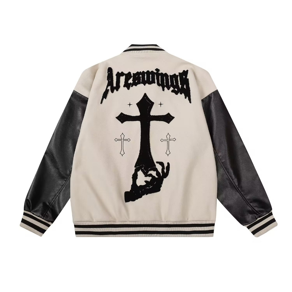 Áo khoác Varsity Chữ Thập SUNDEE Dạ Phối Tay Da Cao Cấp