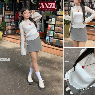Áo thun dài tay ANZI áo phông form croptop dài tay cổ cao 6946