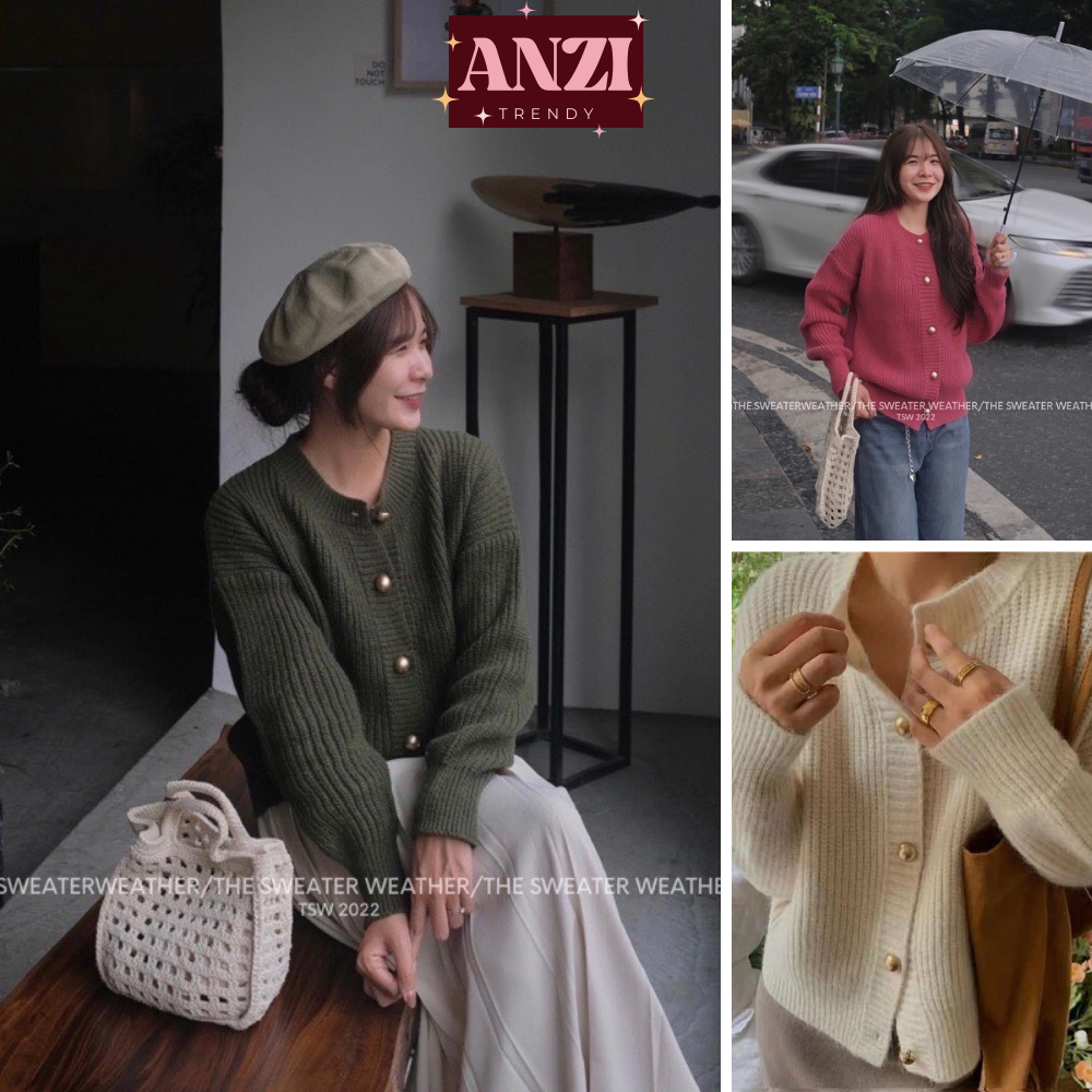 Áo len cardigan nữ ANZI áo khoác len form rộng cài cúc tay bồng 6655