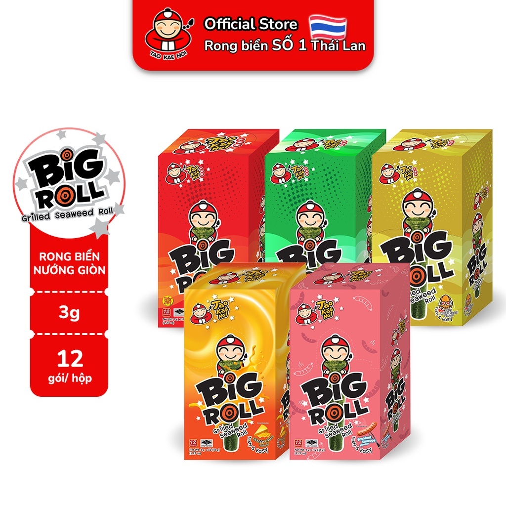 [Mua 3 Hộp 12 Gói/Hộp Tặng 1 Hộp 6 Gói] Snack rong biển TaoKaeNoi BIG ROLL 3g (12 gói/Hộp)