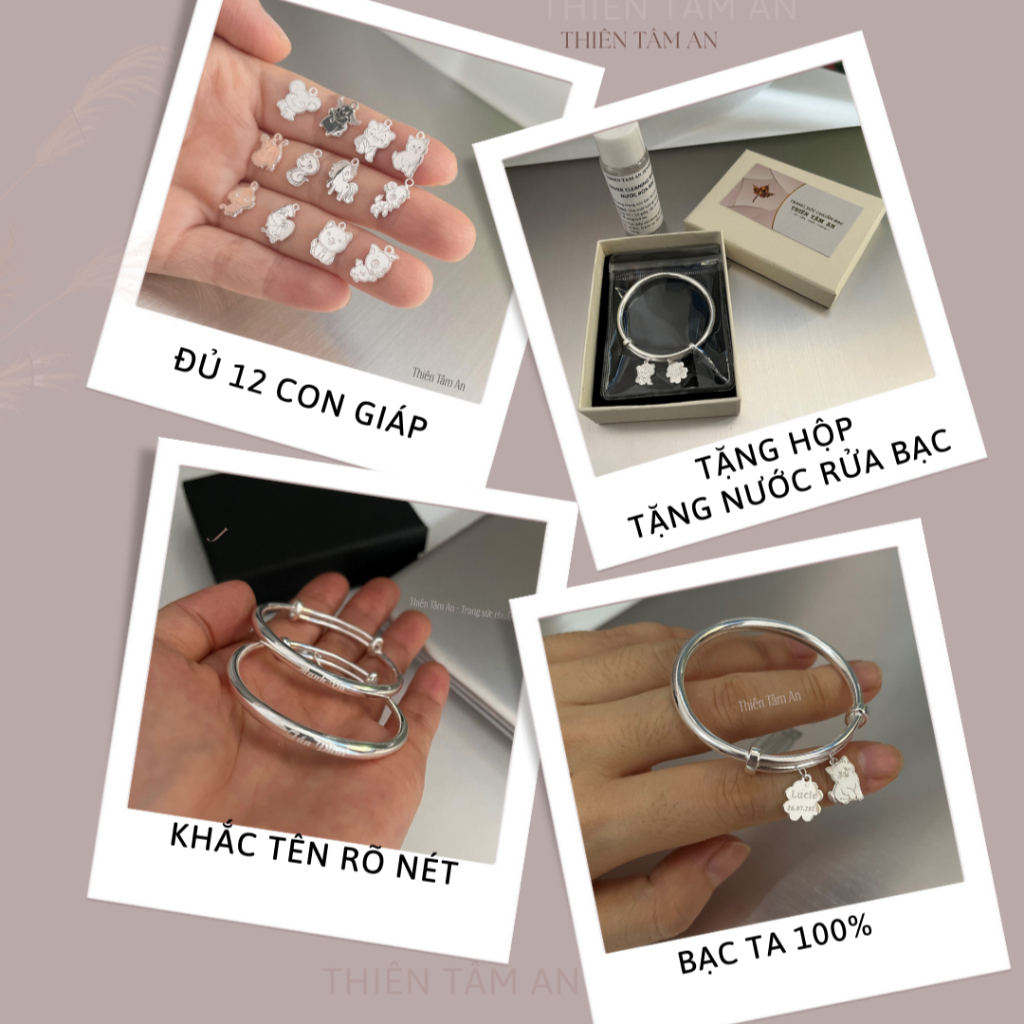 Vòng Bạc khắc tên bé, charm 12 con giáp. Quà tặng thôi nôi, đầy tháng ý nghĩa cho bé trai, bé gái bạc ta