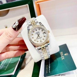 Đồng Hồ Nữ RoLex FullBox mặt trắng viền đá cao cấp Case 32mm máy pin Nhật