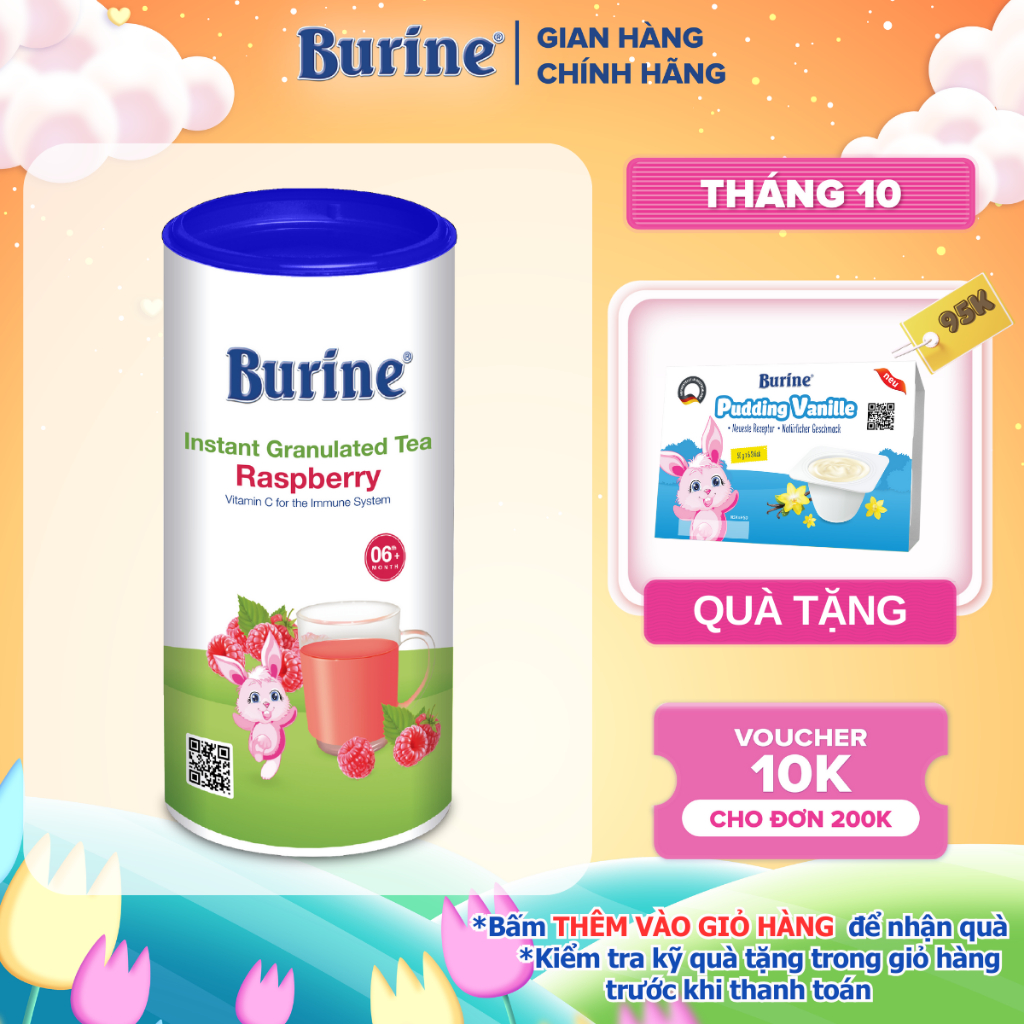 Trà Hoa Quả BURINE Vị Mâm Xôi Bổ Sung Vitamin, Giúp Hỗ Trợ Tiêu hoá, Tăng Cường Đề Kháng - Dành Cho Bé Từ 6 Tháng Tuổi