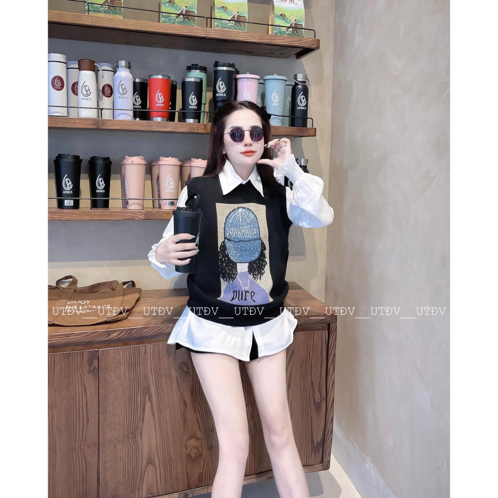 Áo len ghile cô gái xanh dày dặn form rộng