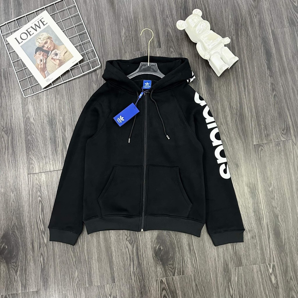 Áo Khoác Hoodie Khóa Adidas Họa Tiết In Chữ Sắc Nét -  Áo Hoodie khóa Chất Liệu Vải Nỉ Bông Dày Dặn Có Mũ