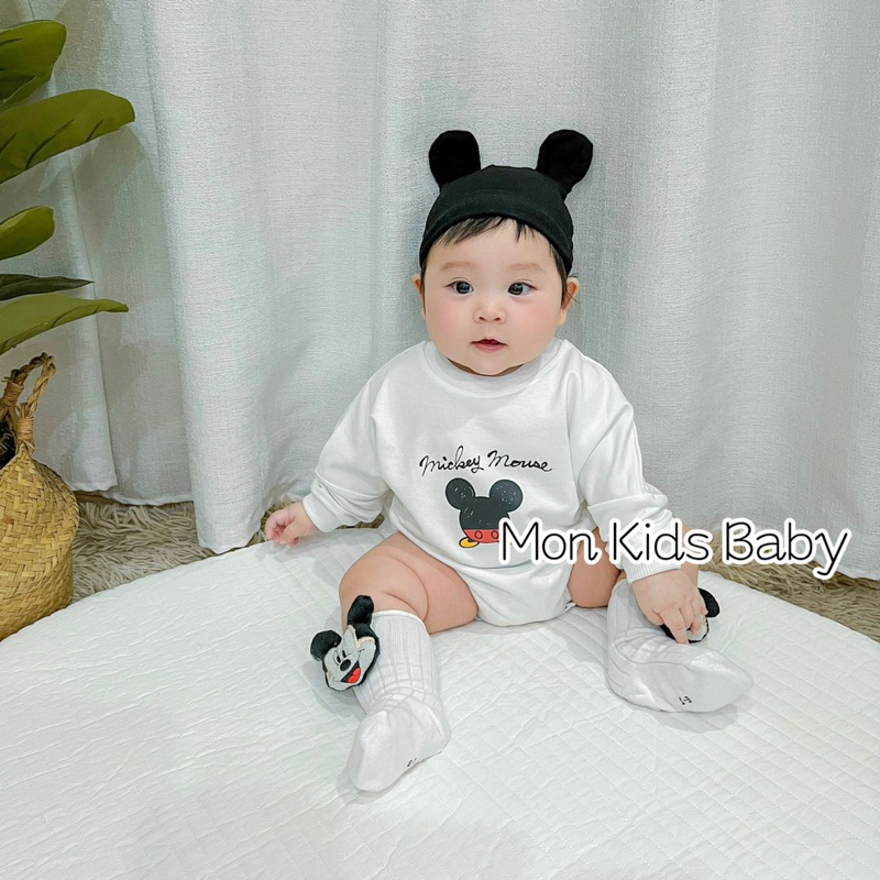 Set body micky kèm mũ cho bé 3-12kg chất cotton da cá mềm đẹp loại 1