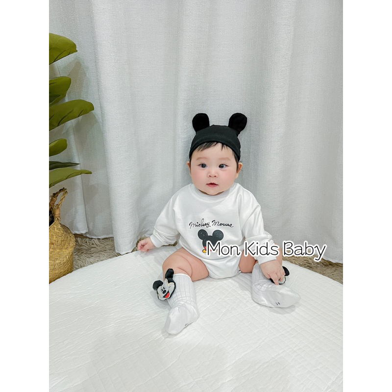 Set body micky kèm mũ cho bé 3-12kg chất cotton da cá mềm đẹp loại 1