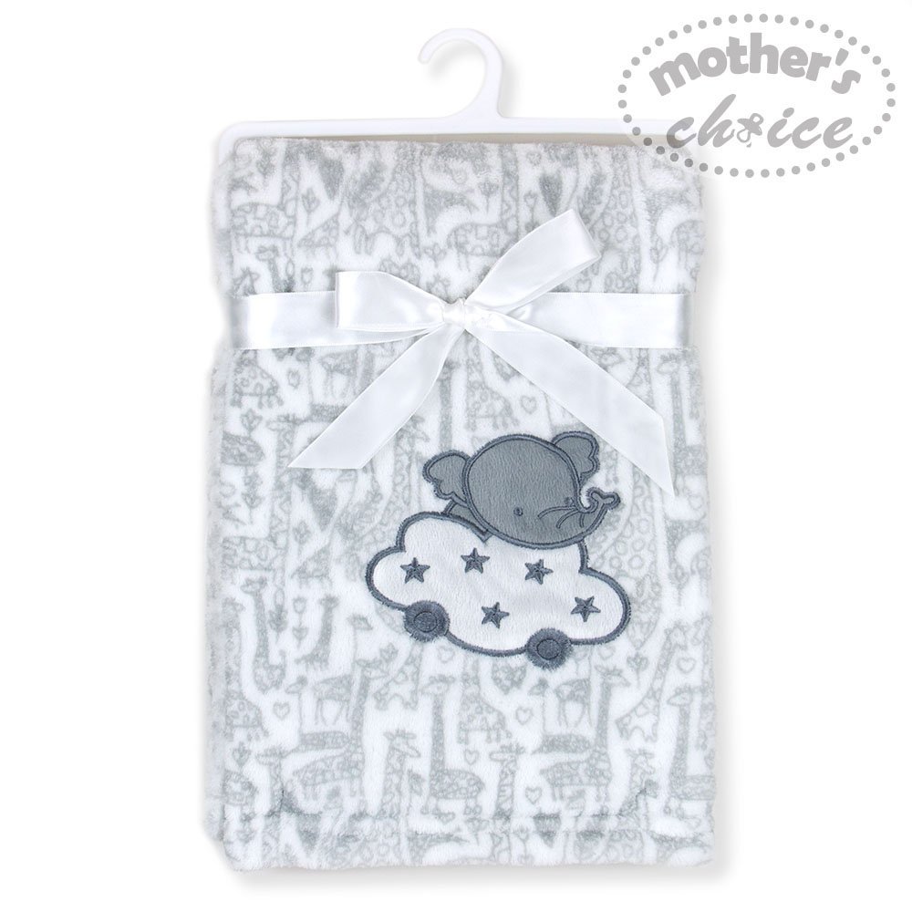 Chăn sơ sinh Chăn lông cừu mềm nhẹ có hình voi màu ghi 75x100cm Mother’s Choice - kèm móc nhựa (mẫu mới màu ghi) IT3137