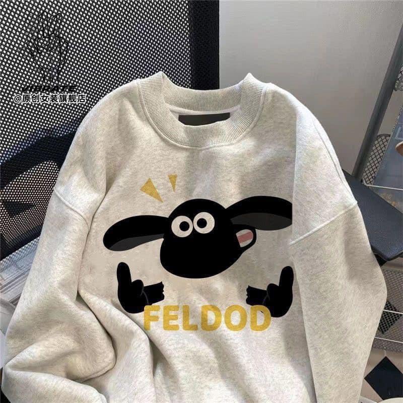 Áo sweater nỉ bông cotton màu xám hottrend 2023  in họa tiết CỪU ĐEN hoạt hình phong cách Hàn Quốc chất  nam nữ PDP
