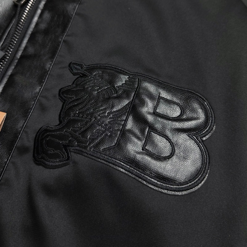 Áo khoác bomber gió nam nữ BBR thêu logo chữ B ngựa da ngực mix bụng nắp da phối túi khoá tay AK54P