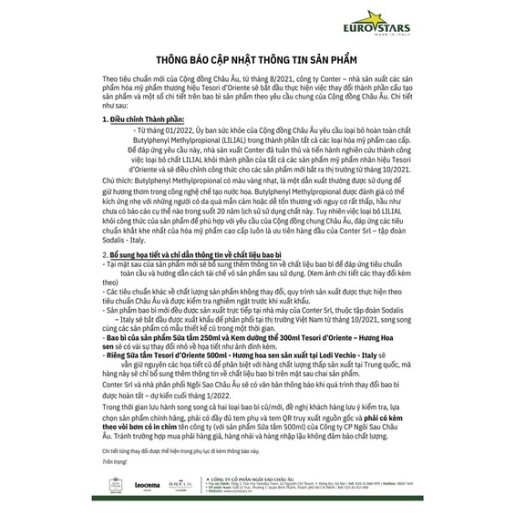 Sữa tắm nước hoa Ý Tesori d'Oriente chính hãng 500ml hương thơm lưu trữ cả ngày kèm vòi