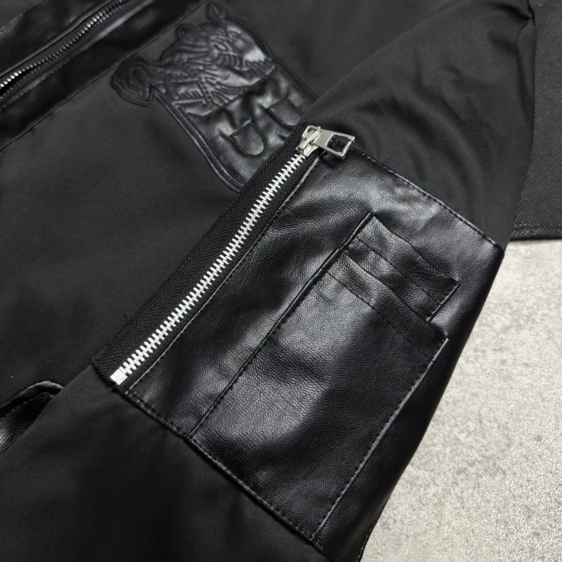 Áo khoác bomber gió nam nữ BBR thêu logo chữ B ngựa da ngực mix bụng nắp da phối túi khoá tay AK54P