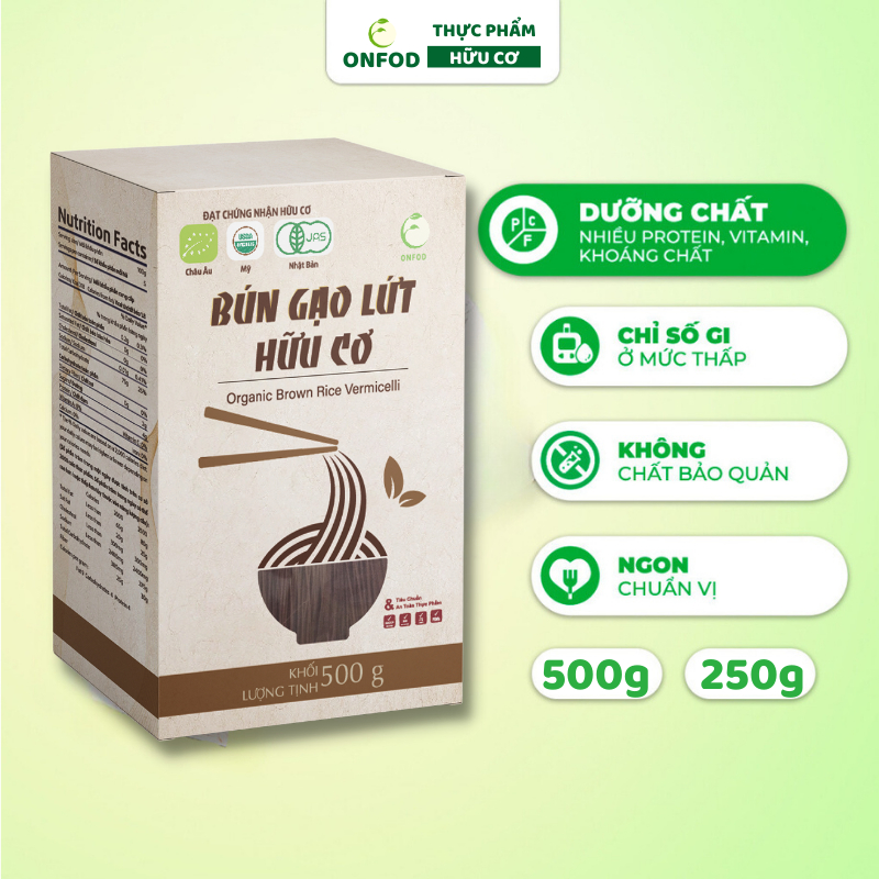 Bún gạo lứt giảm cân hữu cơ huyết rồng ONFOD eat clean ăn kiêng tiểu đường gym 250g 500g