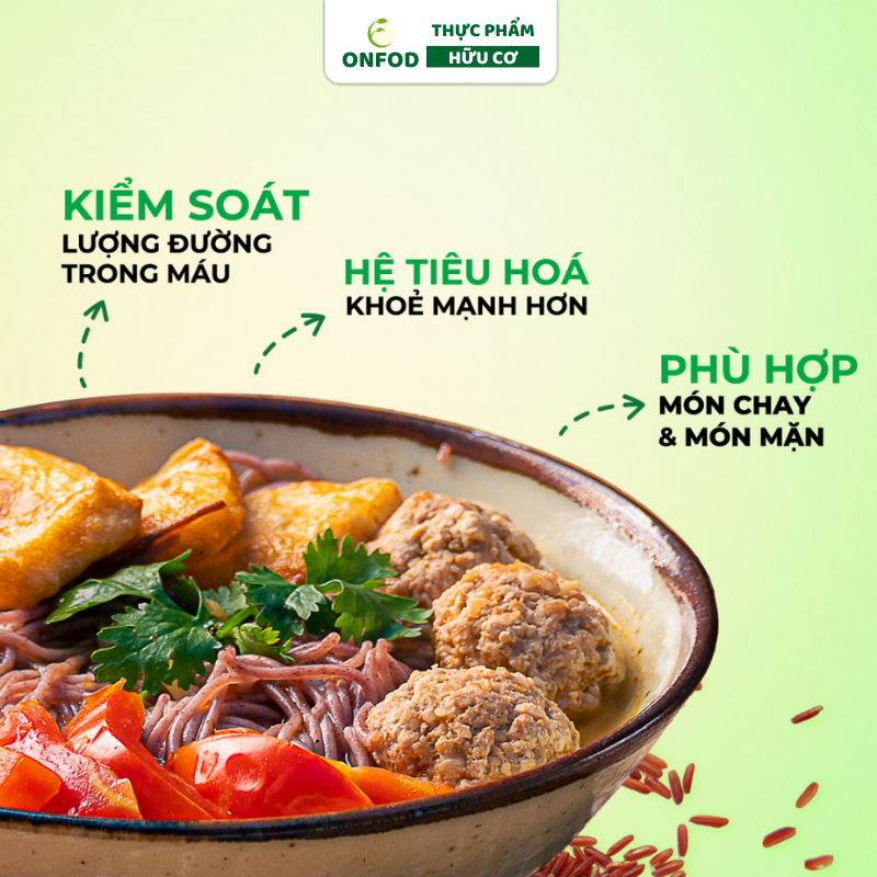 Bún gạo lứt giảm cân hữu cơ huyết rồng ONFOD eat clean ăn kiêng tiểu đường gym 250g 500g