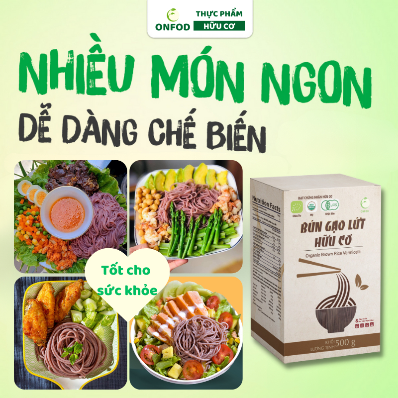 Bún gạo lứt giảm cân hữu cơ huyết rồng ONFOD eat clean ăn kiêng tiểu đường gym 250g 500g