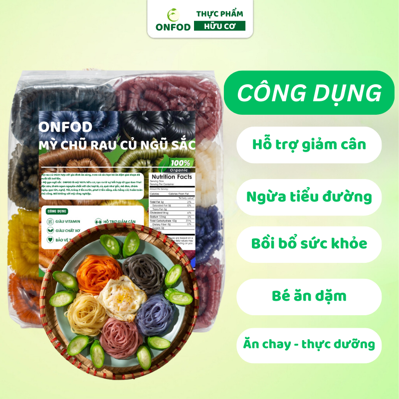 Mì chũ rau củ gạo lứt ngũ sắc sấy lạnh hữu cơ ONFOD ăn kiêng giảm cân cho người tiểu đường, gym, yoga, mẹ bầu 1kg
