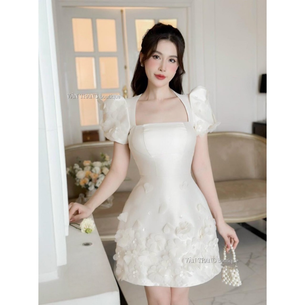 Váy tacta thiết kế đính hoa tay bồng cao cấp hàng chuẩn chất đẹp