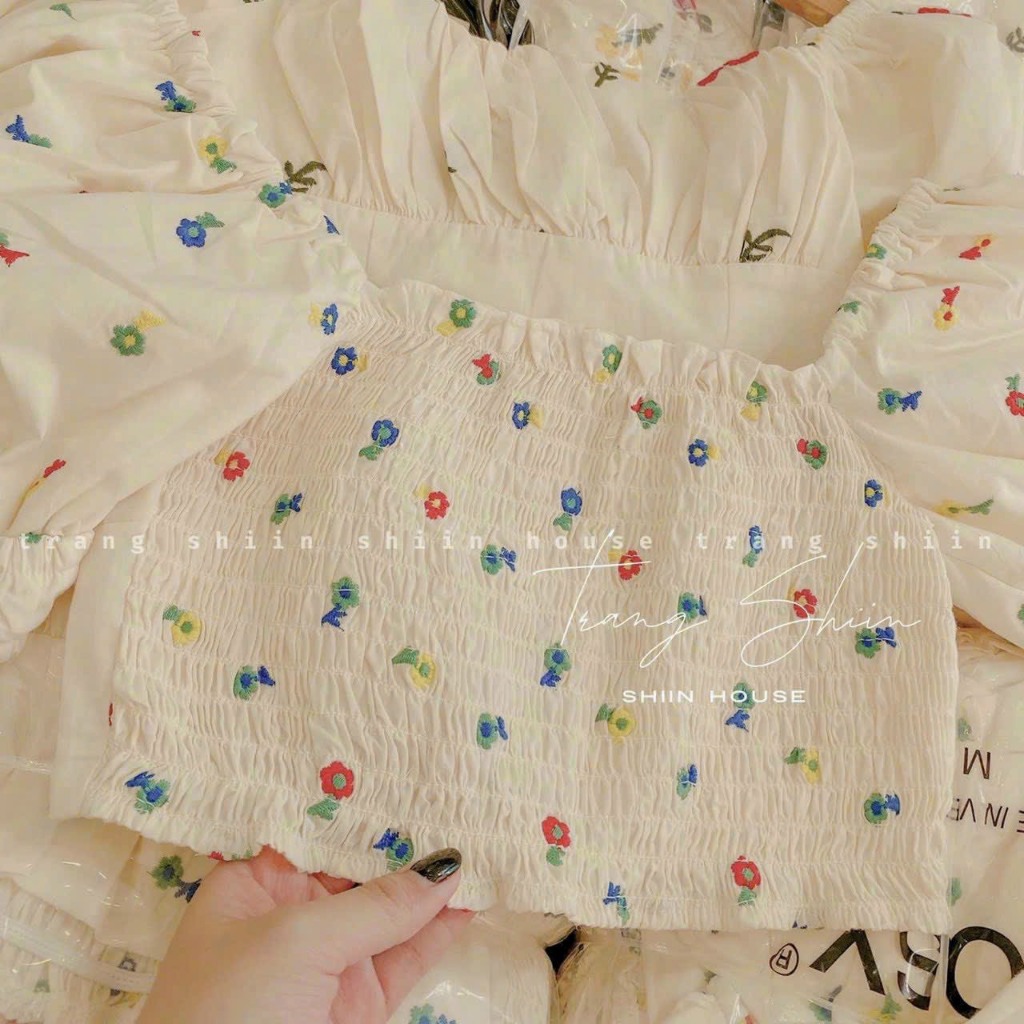 Sét đồ bộ nữ áo tay phồng, cúp ngực, bo eo mix quần đùi lưng cao, buộc nơ siêu dễ thương dành cho các nàng mặc nhà xinh. | BigBuy360 - bigbuy360.vn