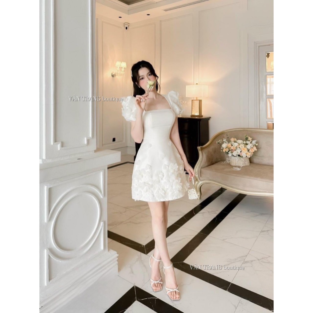 Váy tacta thiết kế đính hoa tay bồng cao cấp hàng chuẩn chất đẹp