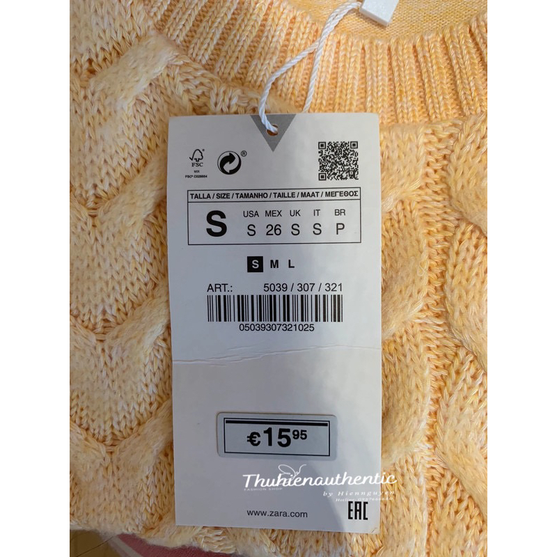 Áo len sát nách vặn thừng vàng baby knit wear mã code: 5039/307 ZARA chính hãng