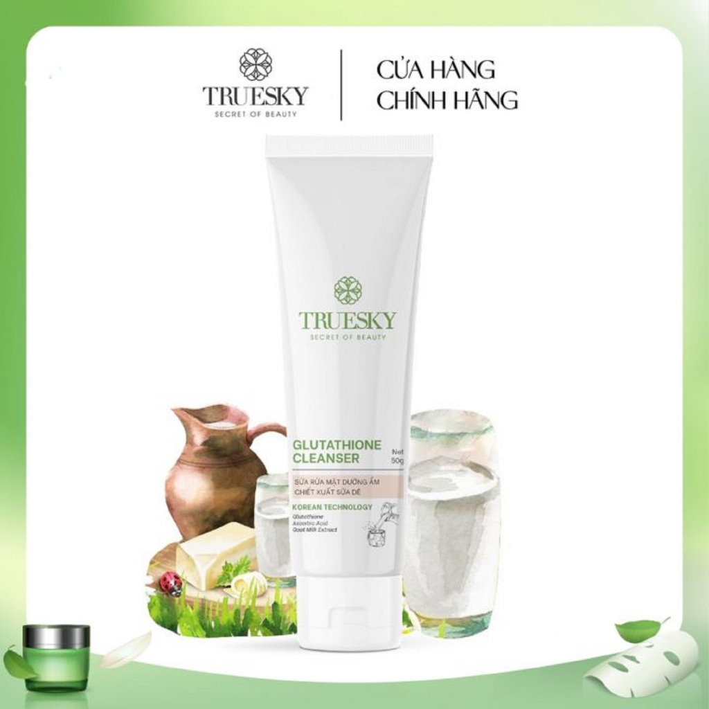 Sữa rửa mặt sáng da và dưỡng ẩm Truesky Glutathione Cleanser chiết xuất SữaDê 50g