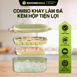 Khay làm đá viên 2 tầng BehomeMall khay đá tròn đá vuông dung tích lớn có nắp đậy kèm xẻng xúc và hộp đựng thông minh