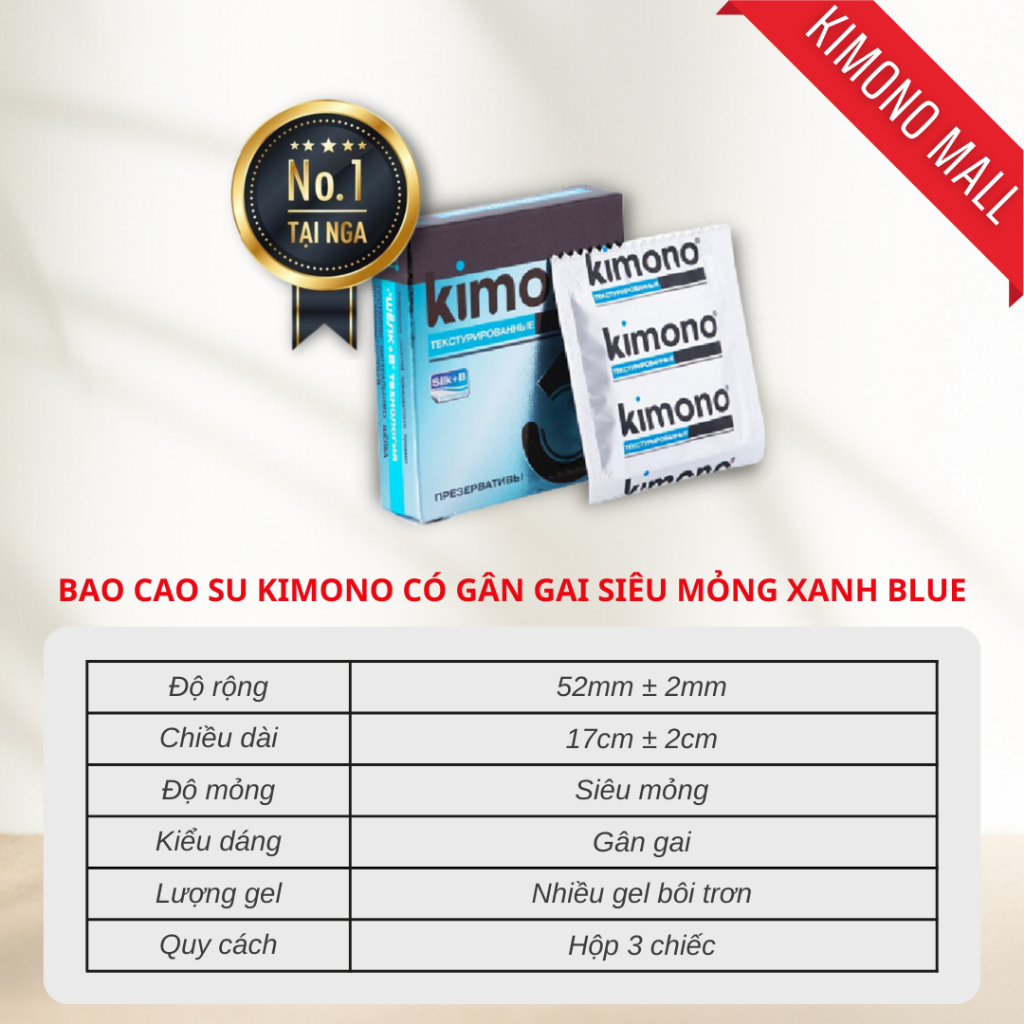 Bao cao su Kimono có gân gai siêu mỏng 0.03mm màu xanh Blue kimono_mall